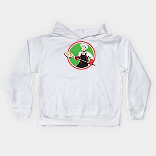 Pizza Maker Holding Peel Circle Retro Kids Hoodie